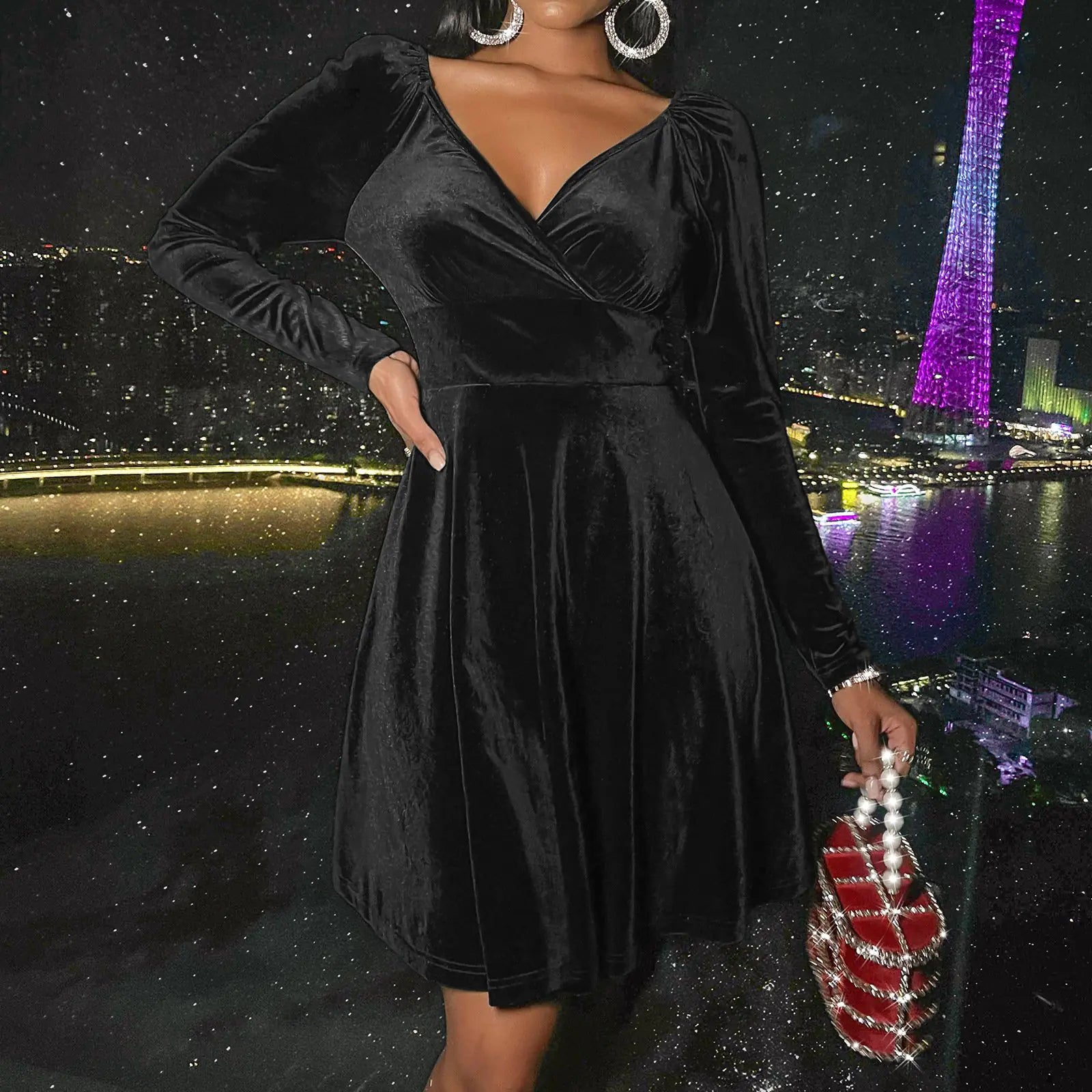 V-neck Velvet Dress